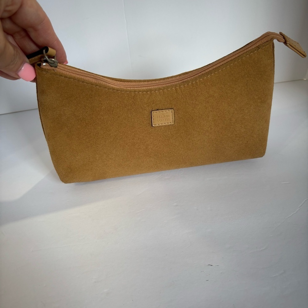 vtg beautiful tan/brown ‎ suede JEANNE LOTTIE cosmetic bag